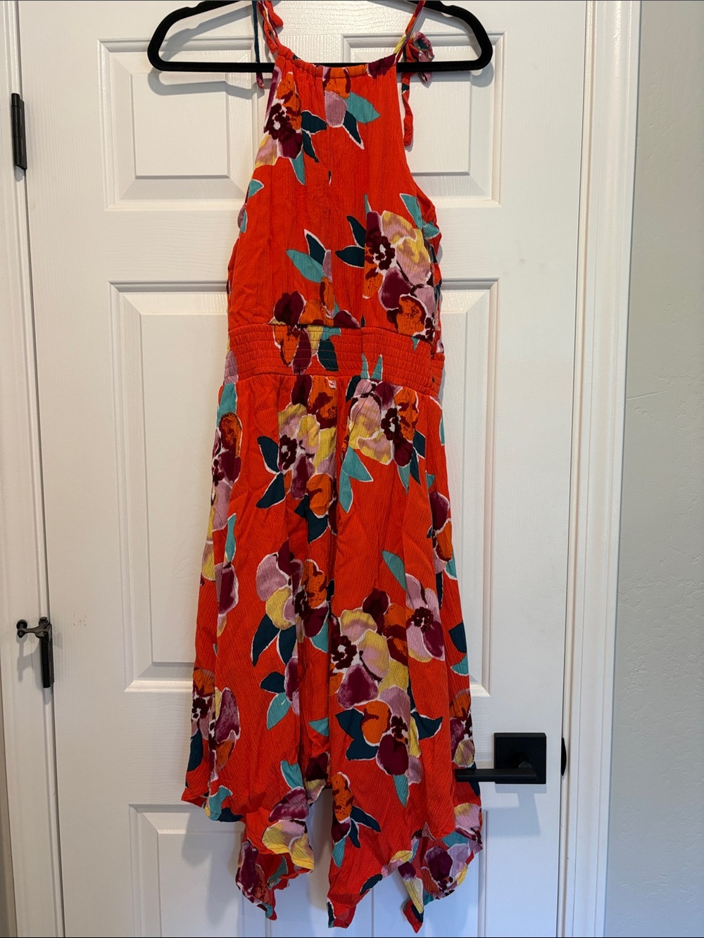 Maurices Red Floral Tie-Strap Handkerchief Hem Dress - Picture 5 of 8